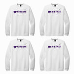 4 white crewnecks with K-state horizontal logo and different sports.