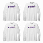 4 white crewnecks with K-state horizontal logo and different sports.