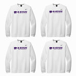 4 white crewnecks with K-state horizontal logo and different sports.