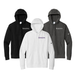 Nike Hooded Sweatshirts Trio embroidered with Kansas State University. One white with purple, one black with white and one grey with white.
