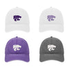 Set of 3 K-STATE Beach washed hats.  Each embroidered with Kansas State Powercat.  Choose from White with Purple, Charcoal with white or purple with white.