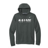 K-STATE Nike hooded Sweatshirt.  Grey sweatshirt printed in white K-STATE Athletics. White  Nike swoosh on left chest