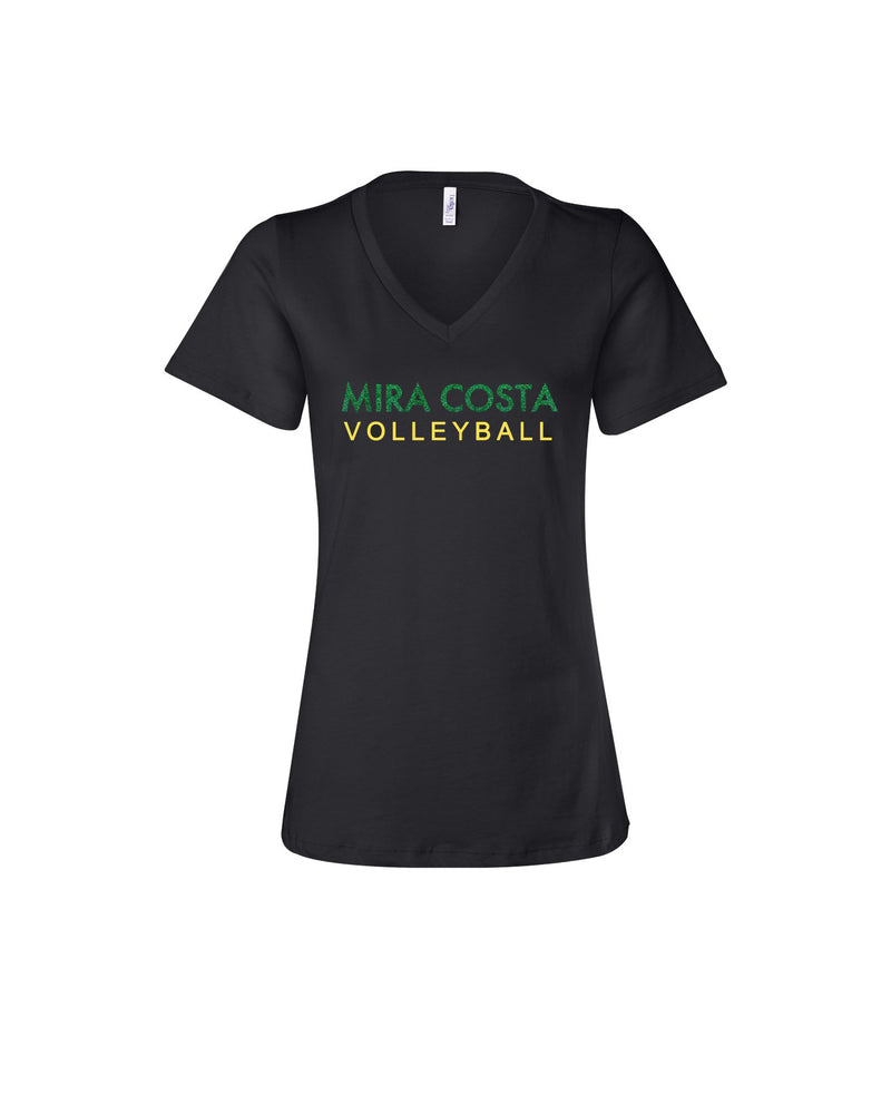 Mira Costa High School Volleyball Glitter Ladies V-Neck T-Shirt