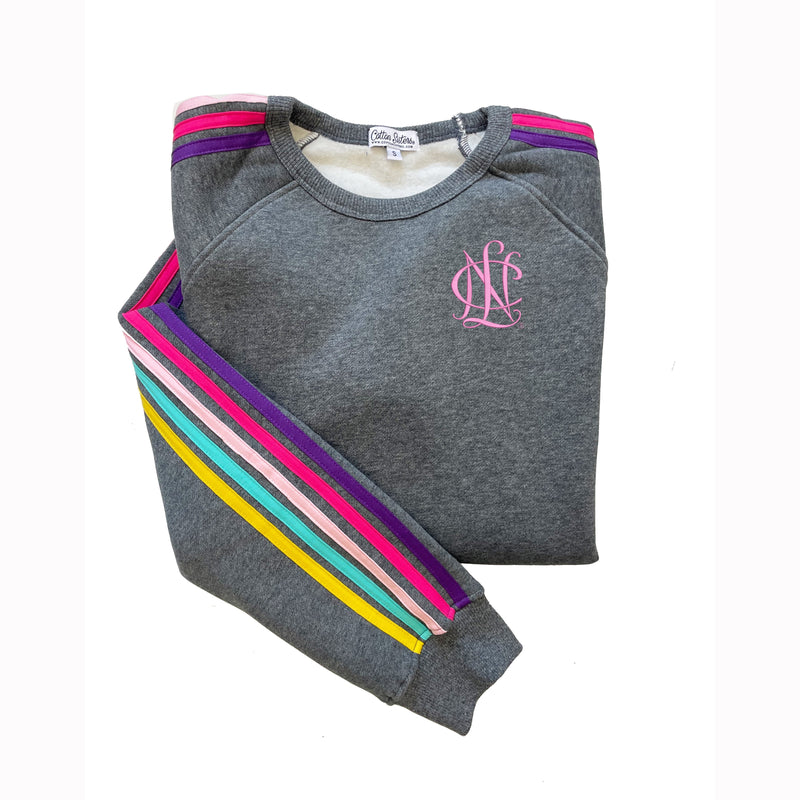 National Charity League Striped Crewneck Luxe Fleece Sweatshirt - NCL Manhattan-Hermosa Chapter