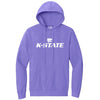 K-STATE Powercat Lavender Hoodie.  Beach washed hooded pullover in lavender printed with K-state powercat logo in white.