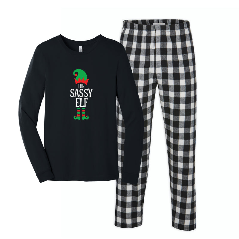 Personalized Elf Matching Family Pajamas - Black/White Plaid