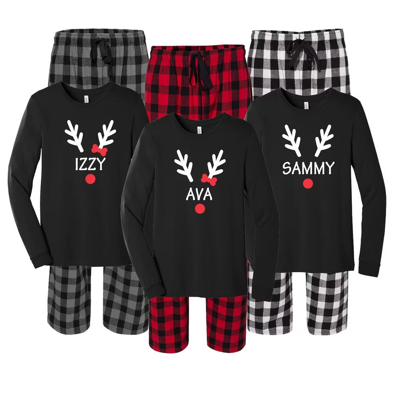 Personalized Reindeer Antler Matching Family Christmas Pajamas