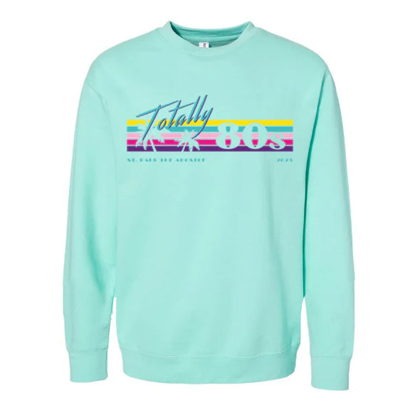St. Paul the Apostle Totally 80's - Striped Crewneck Sweatshirt - TAHITI BLUE