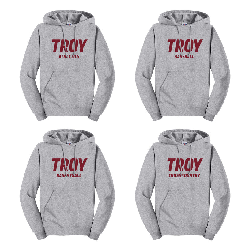 Troy Sport Specific Hooded Pullover Sweatshirt - Choice of Sport - Athletic Grey
