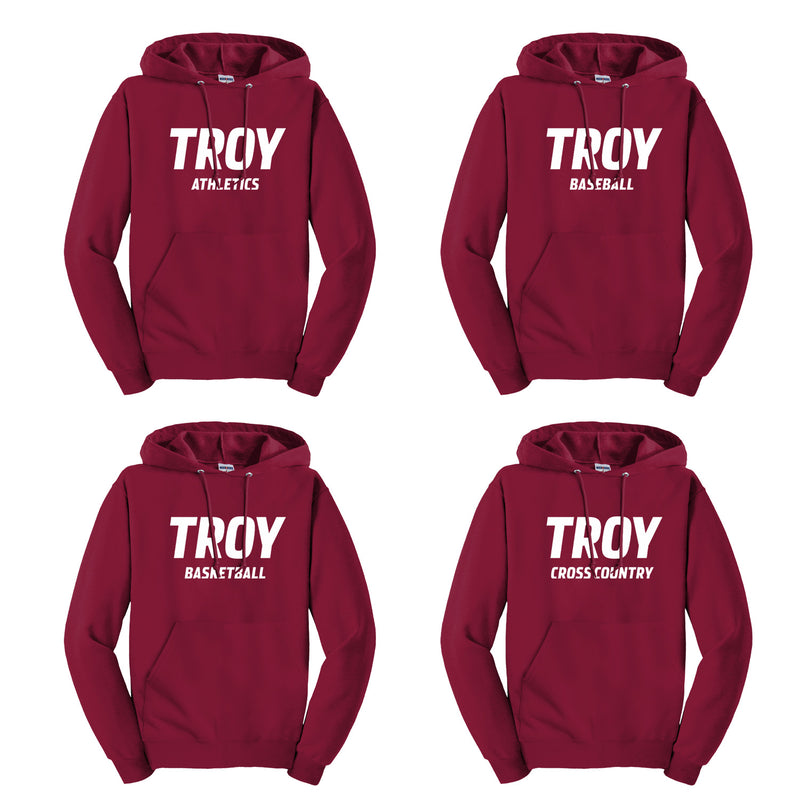 Troy Sport Specific Hooded Pullover Sweatshirt - Choice of Sport - Cardinal