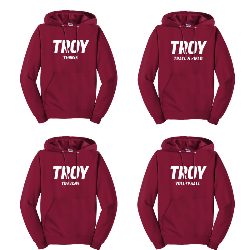 Troy Sport Specific Hooded Pullover Sweatshirt - Choice of Sport - Cardinal