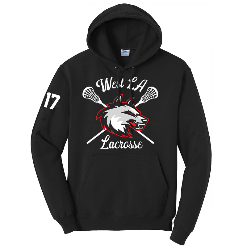 West LA Lacrosse Core Fleece Pullover Hooded Sweatshirt with Number