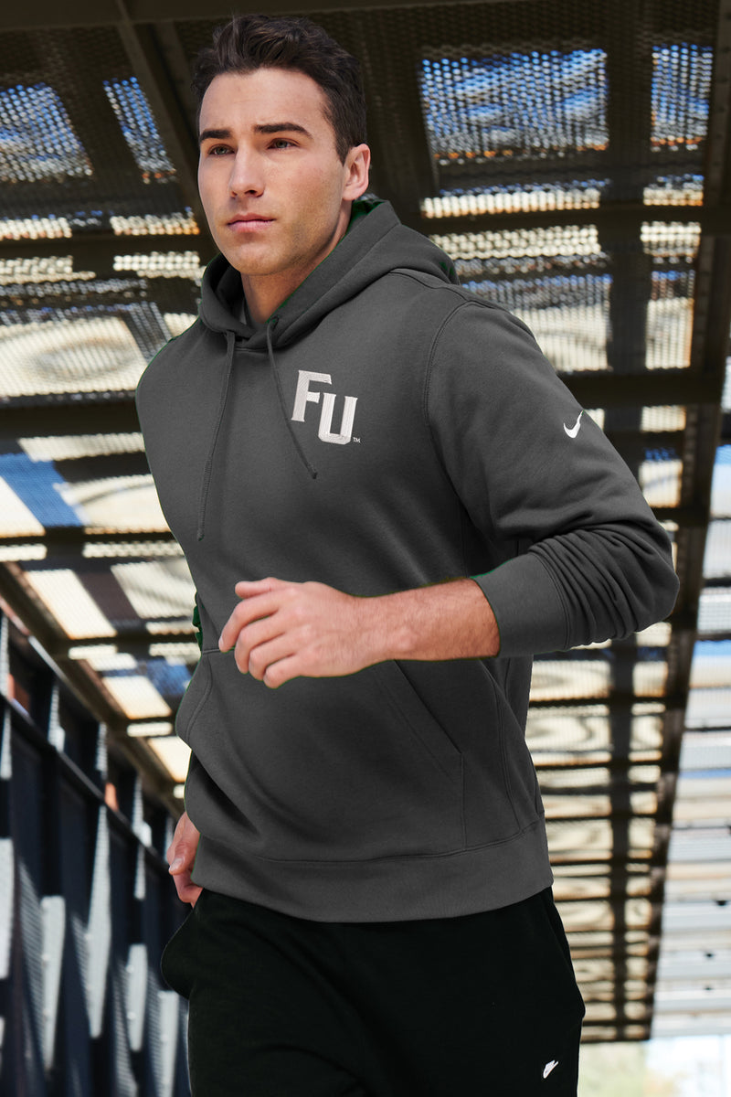 Runner wearing Furman Nike Sweatshirt embroidered with FU Wordmark