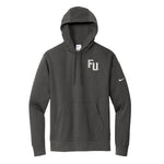 Anthracite Nike Hooded Sweatshirt embroidered with the Furman FU Wordmark in white on the left chest.  Matching white nike swoosh on outer arm