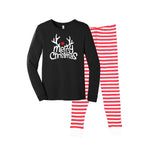Merry Christmas Reindeer Toddler Pajamas with Red Striped Pants