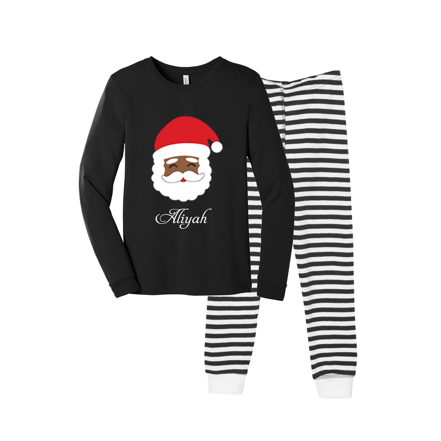 Black Santa Claus Christmas Matching Family Pajamas - Black/White