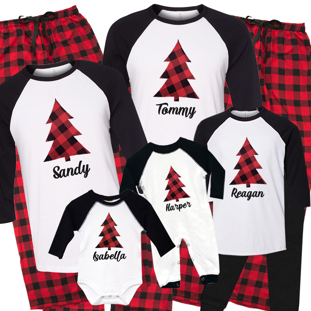 Personalized Plaid Christmas Tree Matching Family Pajama Set