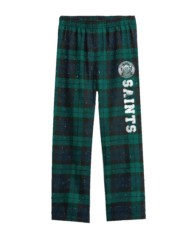 St. Paul the Apostle Flannel Pants - Scottish Tartan with White Crest and SAINTS