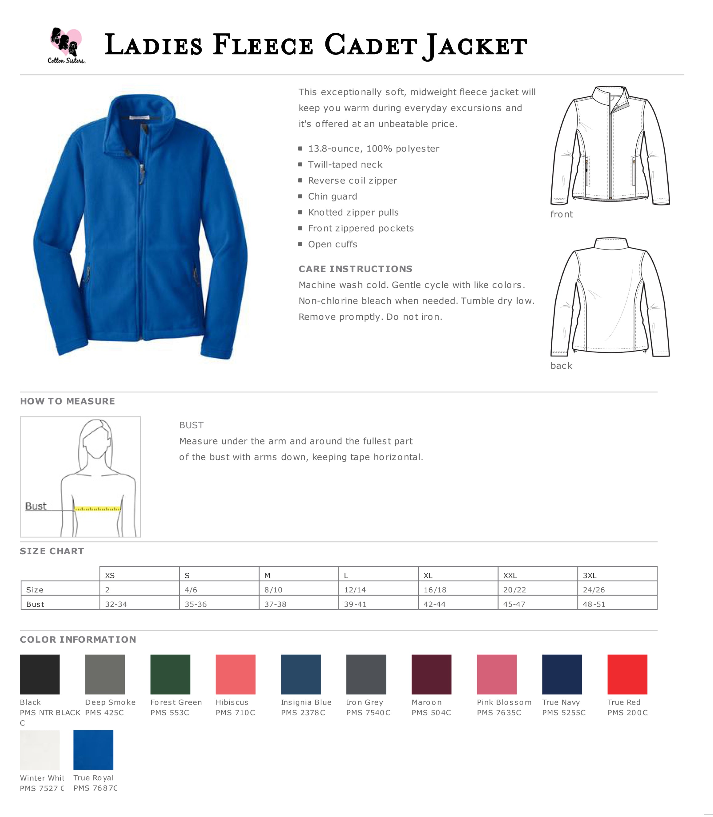 Ladies Monogrammed Fleece Jacket - Personalized Full Zip Cadet