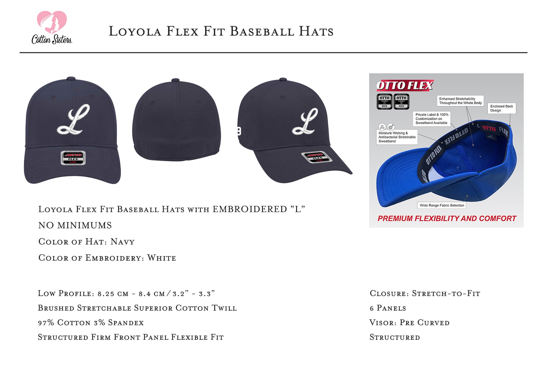 Profile Cap Baseball Structured Cotton – Fit Flex Sisters Loyola Low