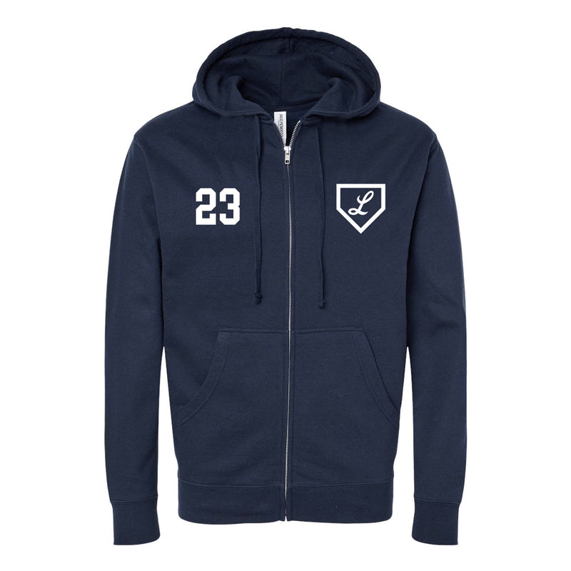 Loyola Baseball Full Zip Hooded Sweatshirt with Player's Number