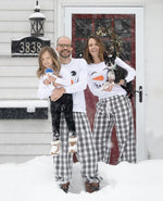 Snowman Matching Family Pajamas - Black/Charcoal Buffalo Plaid