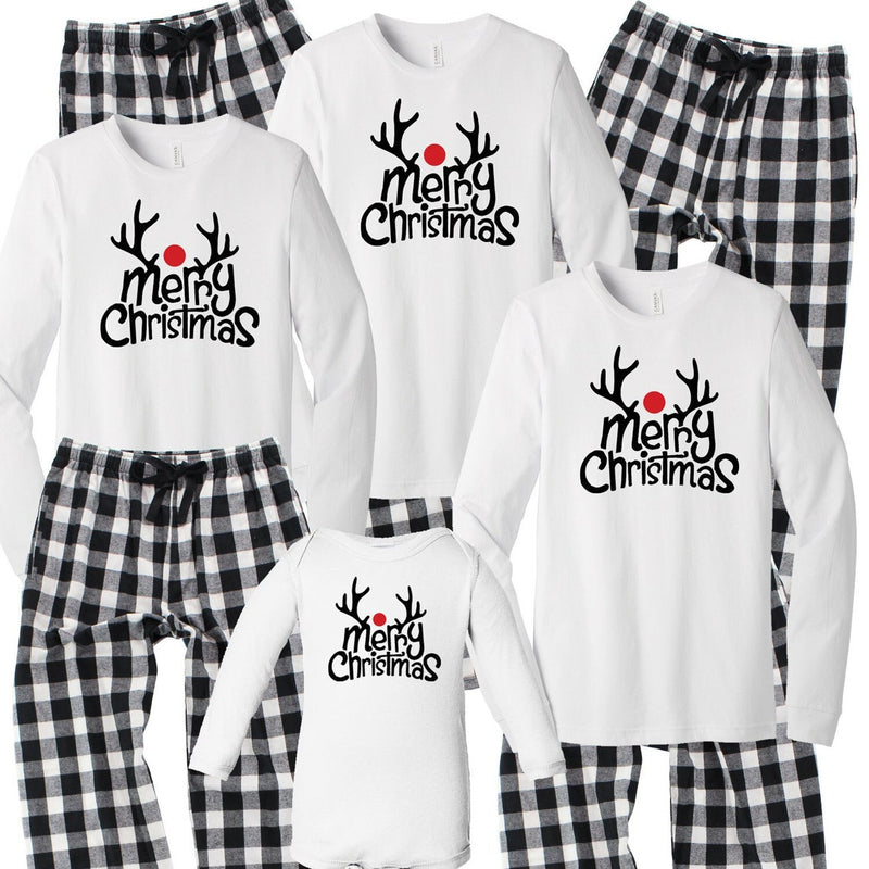 Merry Christmas Reindeer Matching Family Pajamas - Black Buffalo Pants