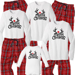 Merry Christmas Reindeer Matching Family Pajamas - Red/White Plaid Pants