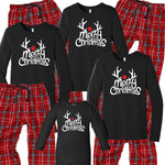 Merry Christmas Reindeer Matching Family Pajamas - Red/White Plaid Pants