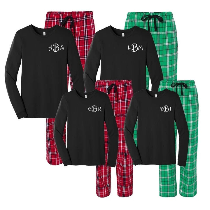 Monogrammed Flannel Matching Family Pajama Set - Christmas Cheer