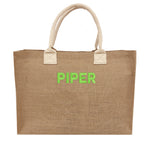 Monogrammed Burlap Beach Tote Bag with Name