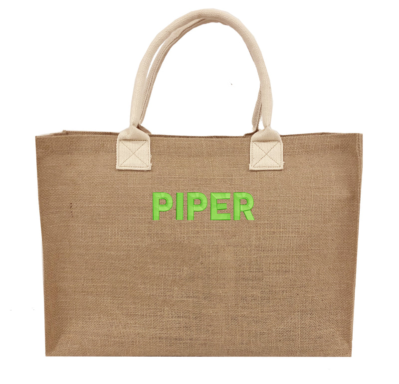 Monogrammed Burlap Beach Tote Bag with Name