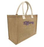 Monogrammed Burlap Beach Tote Bag with Name