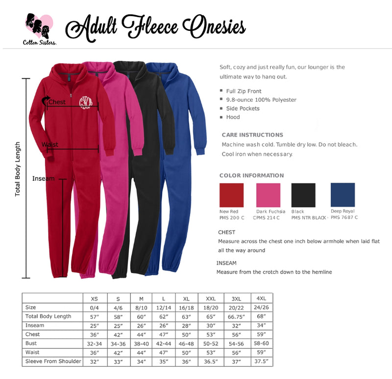 Personalized Adult Fleece Lounger Onesie - Name on Front and Back
