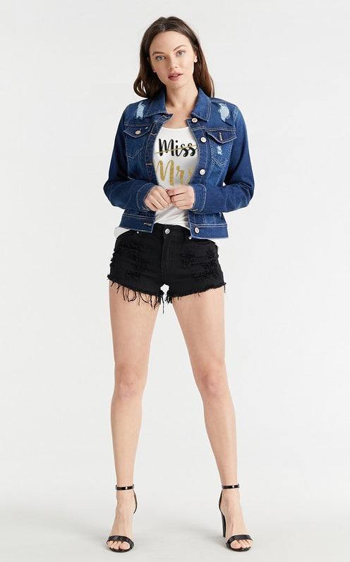 Custom Mrs. Denim Jacket with Ring and Wedding Date