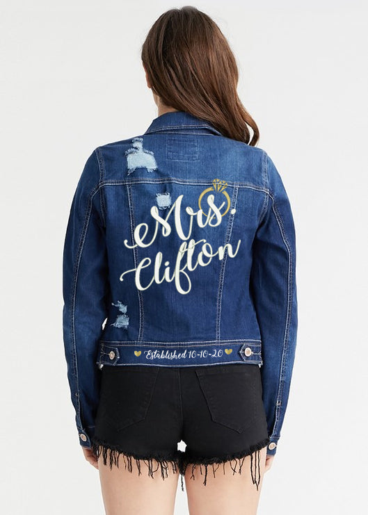 Custom Mrs. Denim Jacket with Ring and Wedding Date