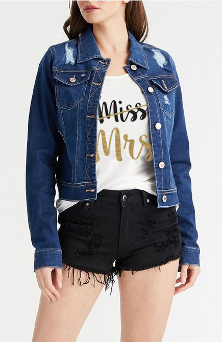 Custom Mrs. Denim Jacket with Ring and Wedding Date