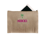 Personalized Palm Tree Jute Zipper Pouch