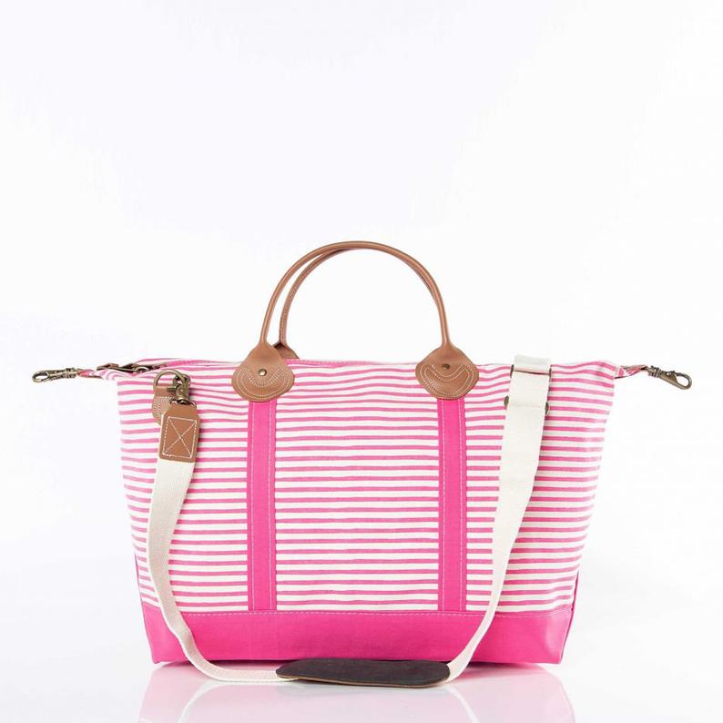 Monogrammed Striped Weekender Travel Bag Cotton Sisters