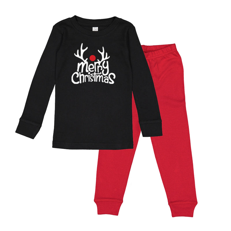 Merry Christmas Reindeer Toddler Pajamas - Red Pants