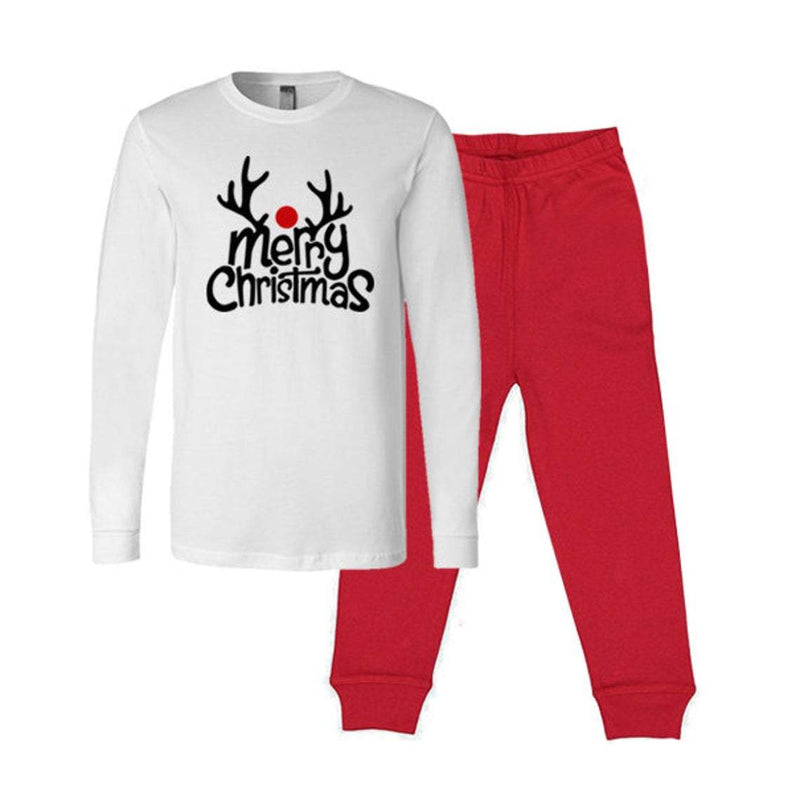 Merry Christmas Reindeer Matching Family Pajamas - Red/Black Buffalo Pants