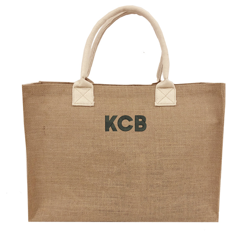 Monogrammed Burlap Beach Tote Bag with Name