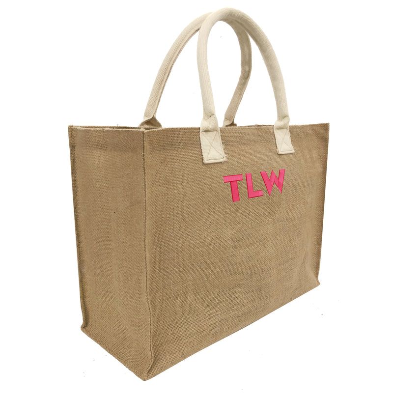 Monogrammed Burlap Beach Tote Bag with Name