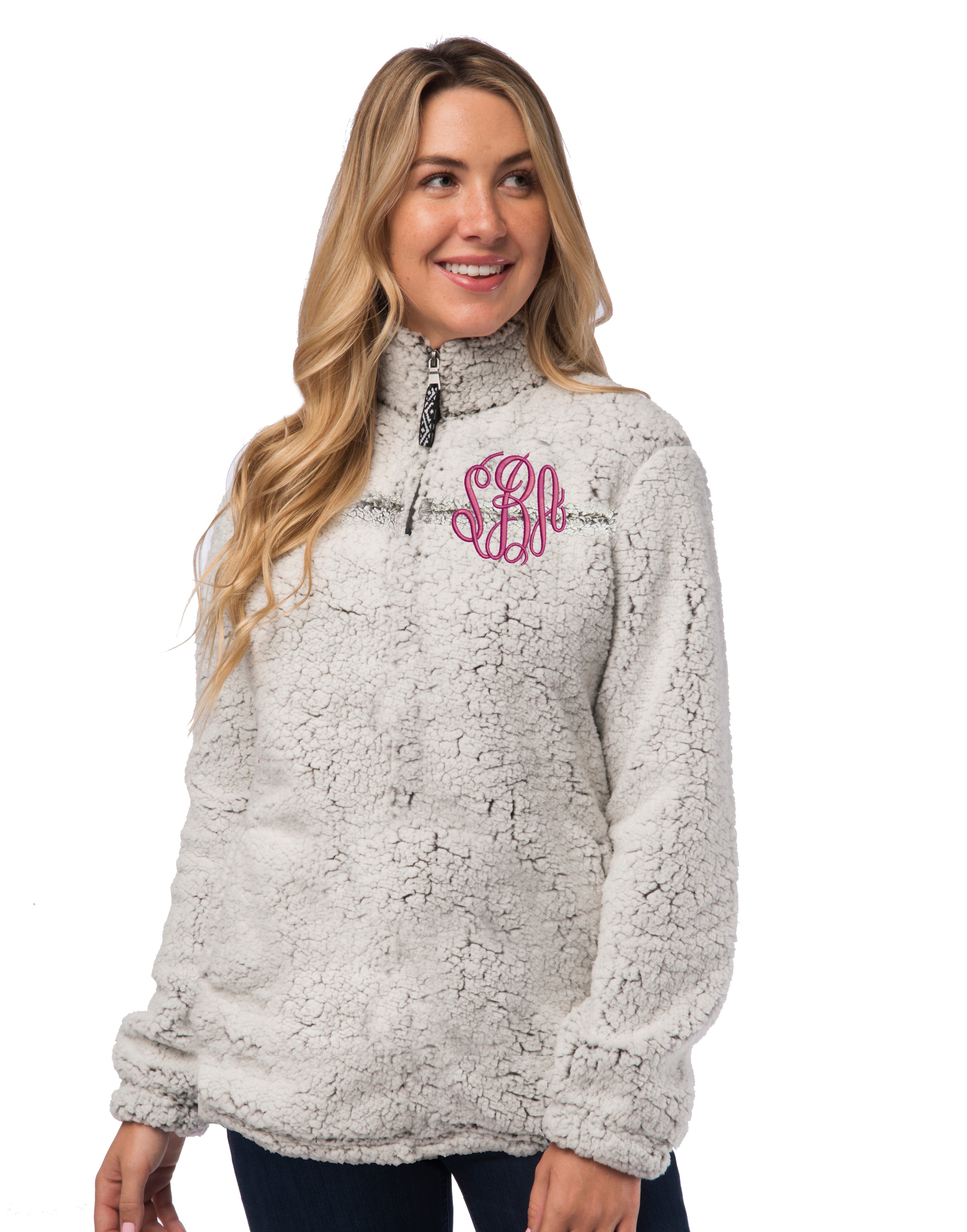 Monogrammed Sherpa Quarter Zip Pullover – Cotton Sisters