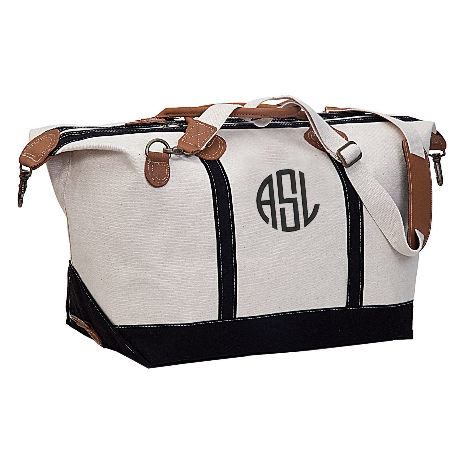 Monogrammed Canvas Duffle Bag: Personalized Leather Handle Weekender - UK