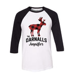 Personalized Plaid Christmas Moose Raglan - White/Black