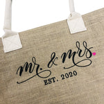 Mr. and Mrs. Burlap Honeymooners Tote Bag