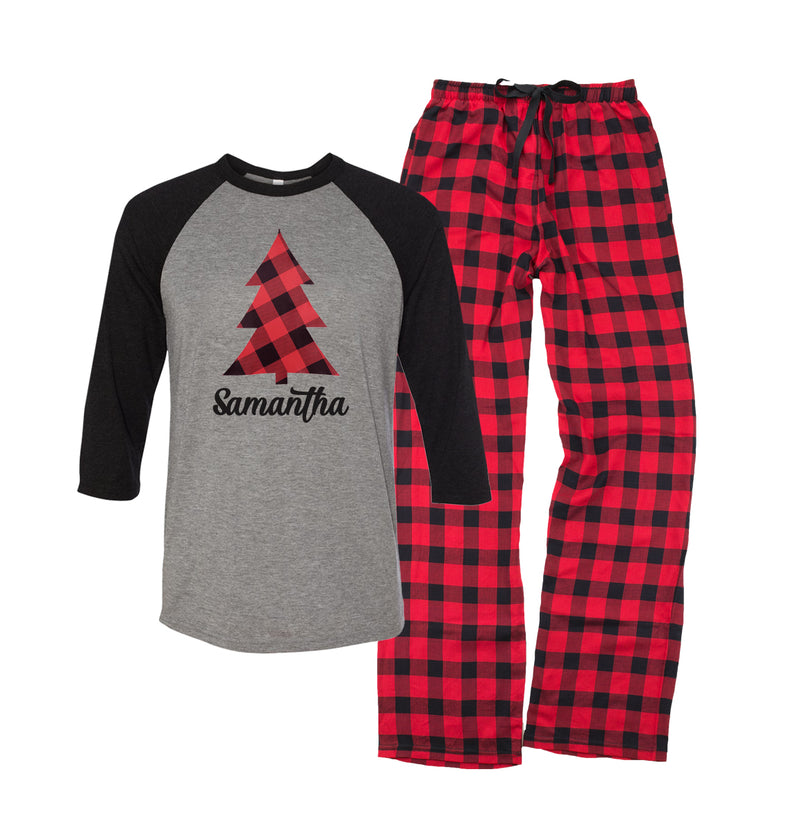 Personalized Plaid Christmas Tree Matching Family Pajama Set