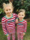 Personalized Striped Christmas Pajamas - Kids and Adult - Red/White