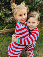 Personalized Striped Christmas Pajamas - Kids and Adult - Red/White
